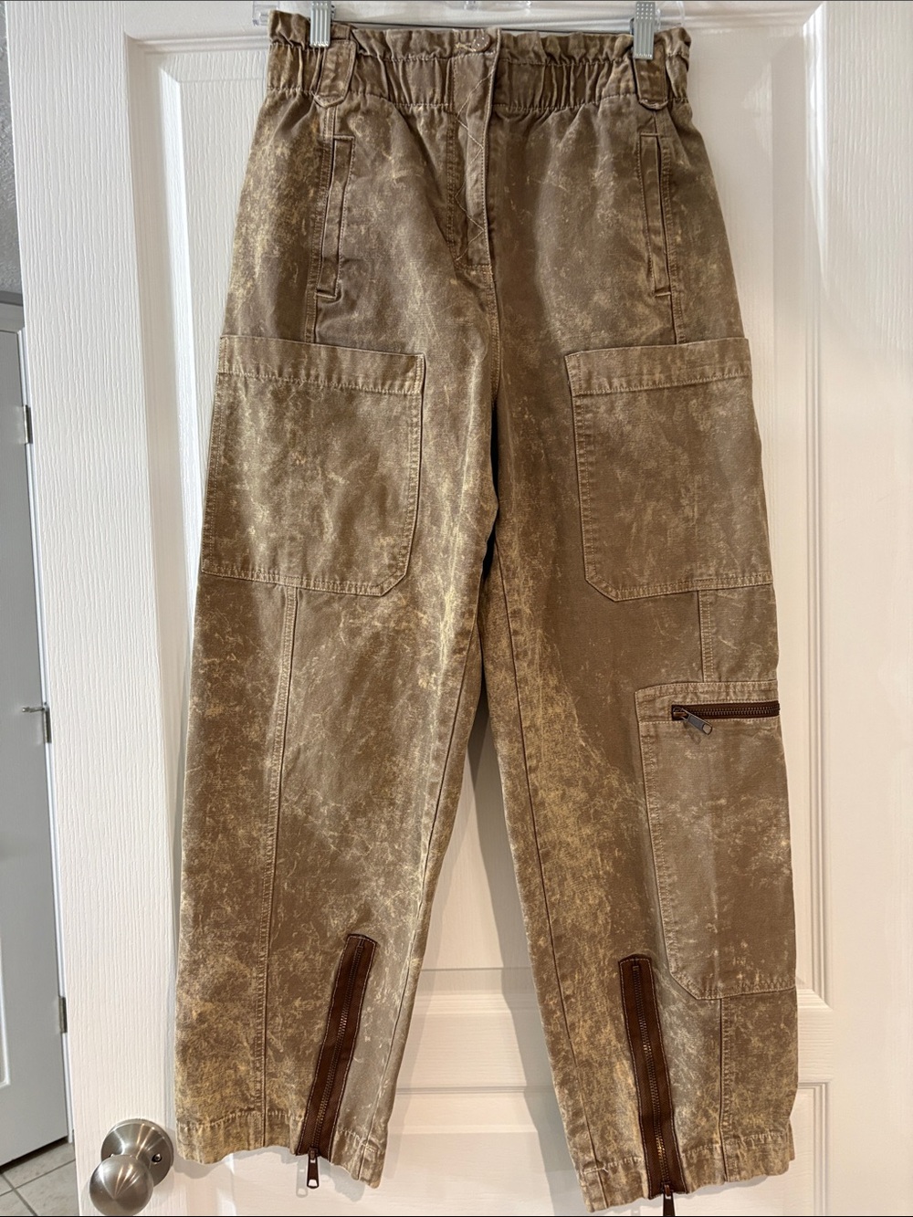 BDG Washed Tan/Brown Cargo Pants with Zipper Ankles